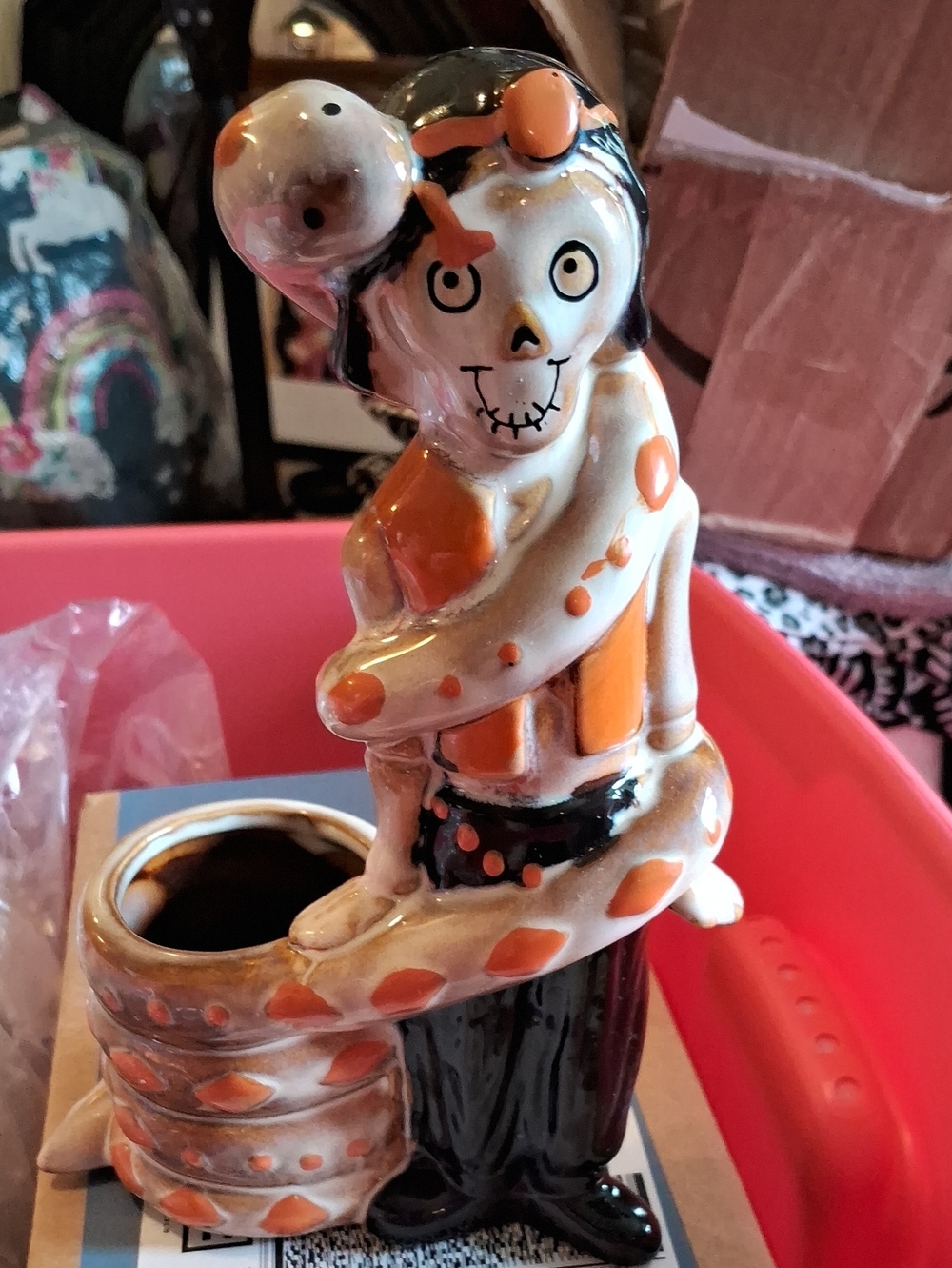 Yankee Candle Orange & Black Ceramic Clown Figurine Holder